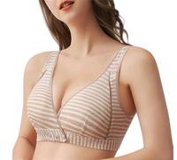 BeerMmay Ease Blooming Bra, soutien-gorge confortable en coton ultra doux à fermeture avant, soutien-gorge push-up sans fil croisé sur le devant, Rayures kaki., 3XL