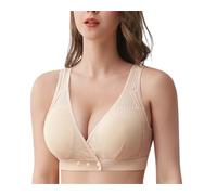 BeerMmay Ease Blooming Bra, soutien-gorge confortable en coton ultra doux à fermeture avant, soutien-gorge push-up sans fil croisé sur le devant, Couleur chair, L