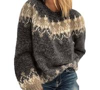 BeerMmay Femmes Automne Hiver Col Rond Casual Lâche Mohair Tricot épais Jacquard Femmes Pull, Noir, UK7 / 41EU / US8
