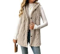 BeerMmay Gilet à capuche pour femme avec doublure en polaire pour l'automne 2025, gilet surdimensionné, long, doux et pelucheux, kaki, L
