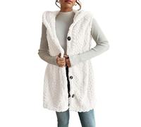 BeerMmay Gilet à capuche pour femme avec doublure en polaire pour l'automne 2025, gilet surdimensionné, long, doux et pelucheux, blanc, L