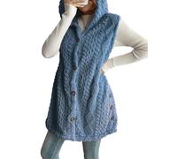 BeerMmay Gilet à capuche pour femme avec doublure en polaire pour l'automne 2025, gilet surdimensionné, long, doux et pelucheux, Bleu brume, L