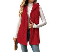 BeerMmay Gilet à capuche pour femme avec doublure en polaire pour l'automne 2025, gilet surdimensionné, long, doux et pelucheux, Rouge, S