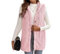 BeerMmay Gilet à capuche pour femme avec doublure en polaire pour l'automne 2025, gilet surdimensionné, long, doux et pelucheux, rose, XL