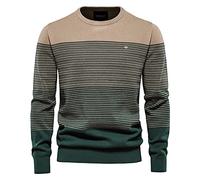 BeerMmay Herren Pullover Herren gestreifter Kontrast Pullover Herren schmaler Rundhals gestreifter Pullover Herren Pullover Casual Top, Khaki, XL