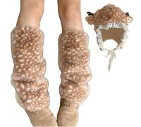 BeerMmay Jambières à imprimé cerf en fausse fourrure marron Y2k avec nœud - 40 cm - Chaussettes pelucheuses pour femme - Automne 2025, 1 pièce., taille unique