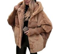 BeerMmay Manteau matelassé surdimensionné à capuche en patchwork pour femme - Vêtement d'extérieur léger et chaud - Veste d'hiver surdimensionnée à capuche avec fermeture éclair, kaki foncé, XXL