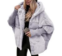 BeerMmay Manteau matelassé surdimensionné à capuche en patchwork pour femme - Vêtement d'extérieur léger et chaud - Veste d'hiver surdimensionnée à capuche avec fermeture éclair, gris, M