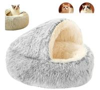 BeerMmay Olvys Lit confortable en forme de cocon pour chien, chat de petite, moyenne et grande taille - Lit à capuche en tissu lavable, base antidérapante (gris, 2,60 cm)