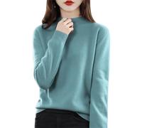 BeerMmay Pull 100 % cachemire pour femme, col rond, doux, léger, sans couture, haut de première ligne, prêt à porter avec laine mérinos, bleu lac, XXL