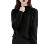 BeerMmay Pull 100 % cachemire pour femme, col rond, doux, léger, sans couture, haut de première ligne, prêt à porter avec laine mérinos, noir classique, XXL