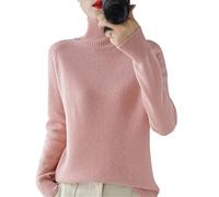 BeerMmay Pull à col roulé en Laine Cachemire pour Femme - Automne et Hiver - Couleur Unie - Pull tricoté pour Femme - Décontracté - Basique, Rose, M