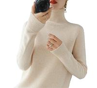 BeerMmay Pull à col roulé en Laine Cachemire pour Femme - Automne et Hiver - Couleur Unie - Pull tricoté pour Femme - Décontracté - Basique, Beige, S