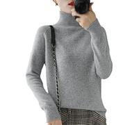 BeerMmay Pull à col roulé en Laine Cachemire pour Femme - Automne et Hiver - Couleur Unie - Pull tricoté pour Femme - Décontracté - Basique, Gris, L