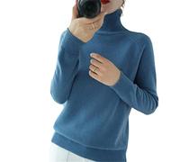 BeerMmay Pull à col roulé en Laine Cachemire pour Femme - Automne et Hiver - Couleur Unie - Pull tricoté pour Femme - Décontracté - Basique, Bleu, XL