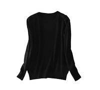 BeerMmay Pull en Cachemire à Manches Longues et col Rond pour Femme, Noir, S
