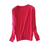 BeerMmay Pull en Cachemire à Manches Longues et col Rond pour Femme, Rose Rouge, M