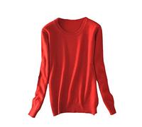 BeerMmay Pull en Cachemire à Manches Longues et col Rond pour Femme, Rouge, XL
