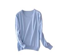 BeerMmay Pull en Cachemire à Manches Longues pour Femme, Bleu Ciel, M