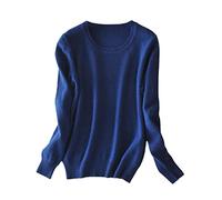 BeerMmay Pull en Cachemire à Manches Longues pour Femme, Bleu Jean, L