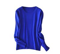 BeerMmay Pull en Cachemire à Manches Longues pour Femme, Bleu, XL