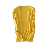 BeerMmay Pull en Cachemire à Manches Longues pour Femme, Jaune, S