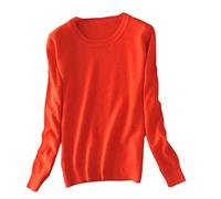 BeerMmay Pull en Cachemire à Manches Longues pour Femme, Orange Rouge., M