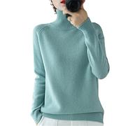 BeerMmay Pull en Laine Cachemire à col roulé pour Femme, Couleur Unie, pour l'automne et l'hiver, Vert Haricot., XL