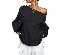 BeerMmay Sweat-shirt à épaules dénudées pour femme, sweat-shirt surdimensionné tendance, tenue d'automne, pull à épaules tombantes avec poche, Noir , XL
