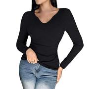 BeerMmay Watchatest Soutien-gorge intégré à col et manches longues côtelé, sans couture, vêtement de sport confortable et respirant, Noir , XL