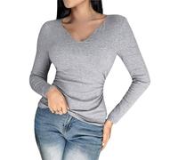 BeerMmay Watchatest Soutien-gorge intégré à col et manches longues côtelé, sans couture, vêtement de sport confortable et respirant, gris, XL