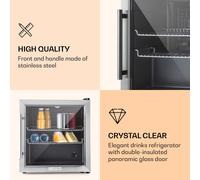 Beersafe L Réfrigérateur 47 litres 2 étagères Porte en verre panoramique Acier inoxydable E