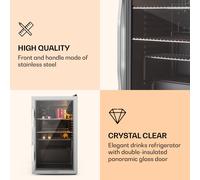 Beersafe XXL Réfrigérateur 80 litres 3 étagères Porte en verre panoramique Acier inoxydable E