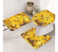 Bees And Hives Lot de 3 tapis de bain en mousse à mémoire de forme et tapis de toilette en forme de U, décoration d'intérieur, séchage rapide