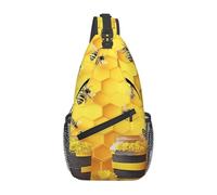 Bees And Hives Sac à bandoulière monochrome jaune avec motif abeille accrocheur, sac à dos de voyage pour homme, sac à dos de randonnée