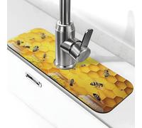 Bees And Hives Tapis de robinet monochrome jaune attrayant pour évier de cuisine, tapis de séchage super absorbant pour évier de cuisine, salle de bain, café, bar, cadeau décoratif (38,1 x 14 cm)