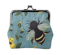 Bees at Work Porte-monnaie pour femme en cuir synthétique avec fermeture à glissière Noir Taille unique Motif, Noir , Taille unique, Motif :