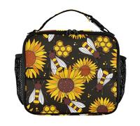 Bees Happy Good Luck Sac à déjeuner isotherme avec poignée Motif tournesol doré et floral Pour fille