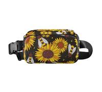 Bees Happy Good Luck Sac banane tendance en nid d'abeille avec sangle réglable pour voyage, vacances, course à pied, Bees Happy Good Luck Nid d'abeille Doré Tournesol Floral, Taille unique