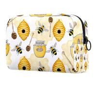 Bees Honey Jar Cuillère et ruche Trousse à cosmétiques pour femme, trousse de toilette de voyage, grande pochette de maquillage pratique avec fermeture éclair, multicolore, 18.5x7.5x13cm/7.3x3x5.1in,