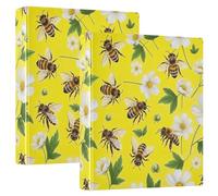 Bees Lot de 2 classeurs à trois anneaux de 3,8 cm avec porte-bloc pour l'école, l'université, le bureau