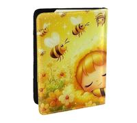 Bees Sleep Among Flowers Étui de passeport en cuir synthétique pour homme et femme 16,5 cm, Noir , Taille unique