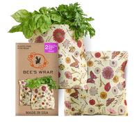 Bee's Wrap - Sacs à produits réutilisables - Fabriqués aux États-Unis avec du coton biologique certifié - Sans plastique et sans silicone - Emballage alimentaire réutilisable respectueux de l'environnement à base de plantes - Imprimé magique des prairies - Lot de 2