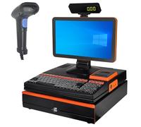 BEESOM Caisse Enregistreuse Professionnelle,Imprimante Thermique,15,6" Écran Tactile Pliable Multi-Angle,4G+128Go + Processeur Dual-Core, Scanner + Tiroir-Caisse,Supermarché/Café Single