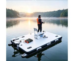BEESOM Dock Flottant Gonflable Pêche 2M/2,5M,Ponton Plateforme avec Pompe 12vmotor-2M