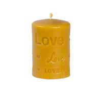 BeesWax World - Bougies en cire d’abeille faites main « Love » - Cœurs, ours et cylindres - Décoration et idée cadeau (Cylindre « Love » - H 95 mm | Ø 60 mm)