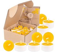 BeesWax World Lot de 10 à 50 bougies chauffe-plat en cire d'abeille avec mèches en coton - 4 heures de combustion - 10 à 50 pièces - Bougies en cire d'abeille avec plastique recyclé (16, Blanc)