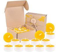 BeesWax World Lot de 10 à 50 bougies chauffe-plat en cire d'abeille avec mèches en coton - 4 heures de combustion - 10 à 50 pièces - Bougies en cire d'abeille avec plastique recyclé (32, Blanc)