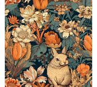 BEETAL Maximalism Lapins Forêt Boho Orange Pivoine Floral Tulipe Fleurs Papier peint autocollant facile à décoller pour salle de bain Imperméable