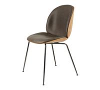 Beetle Chaise de Salle à Manger Vernis Shell Cuir Gris Avec Pieds En Chrome Noir